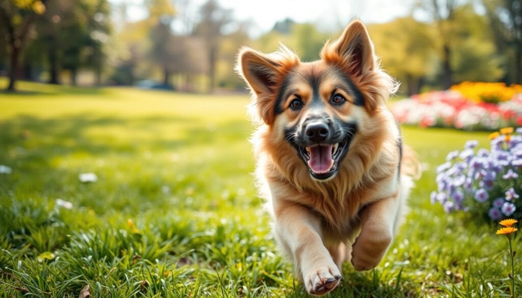 German Shepherd Golden Retriever Mix playing in the park