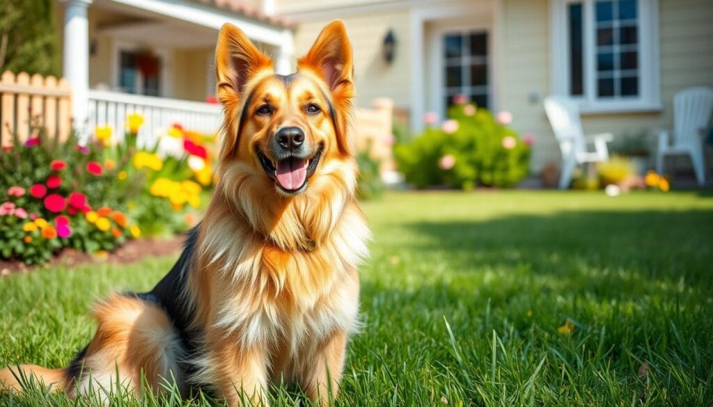 German Shepherd Golden Retriever Mix playing with a ball